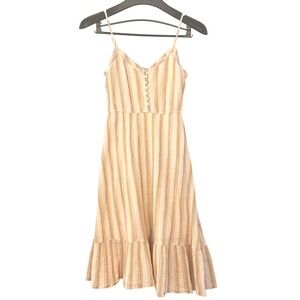 Aerie Striped Gauze Button Front Ruffle Hem Midi Summer Dress Cream XS